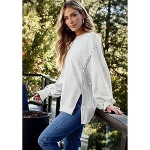 Trendy Queen Womens Oversized Crewneck Sweatshirts Hoodies Fall Size Small‎ Grey